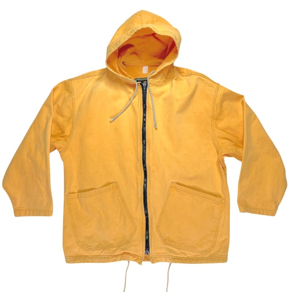 Vintage 90s Mens Anchor Blue Yellow Hooded Chore Jacket Y2K - Picture 2 of 8